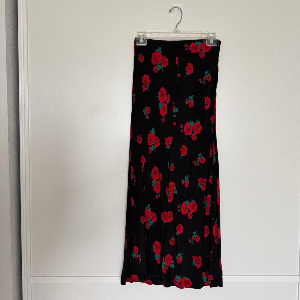 Zara Black Maxi Skirt with Red Floral Design